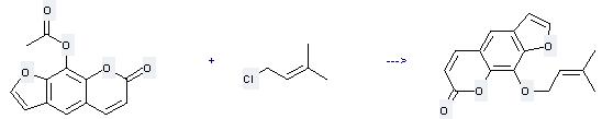 Imperatorin can be prepared by 9-acetoxy-furo[3,2-g]chromen-7-one and 1-chloro-3-methyl-but-2-ene by heating